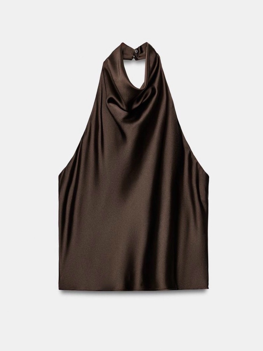 NEW Zara Chocolate Brown Satin Halter Top - Picture 3 of 6